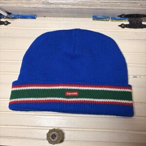 Supreme Striped Cuff beanie Black Hat Made In Canada Acrylic EUC 2016